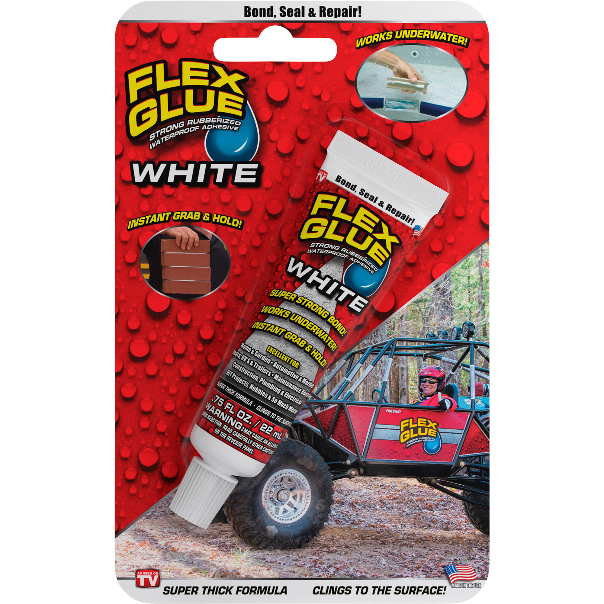 Flex Glue Rubberized Waterproof Adhesive, White, Mini 0.75Oz. Tube